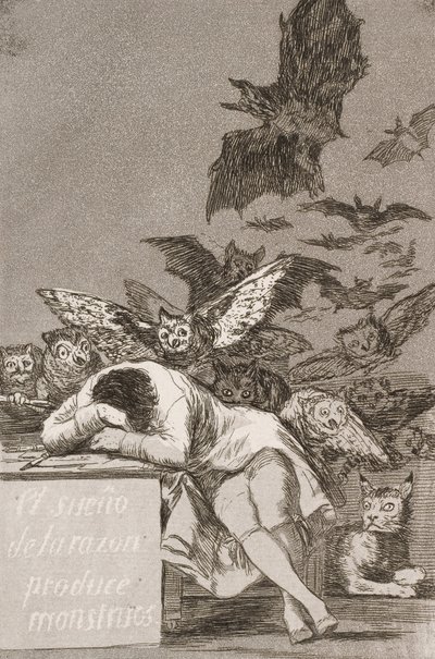 Fornuftens søvn produserer monstre (nr. 43), fra Los Caprichos av Francisco de Goya