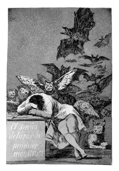 Fornuftens søvn produserer monstre, 1799 av Francisco de Goya