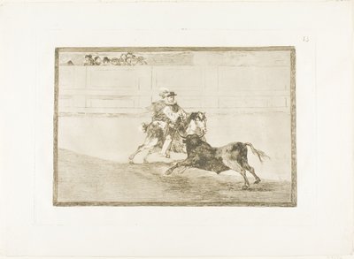 En spansk ridder i ringen bryter korte spyd uten hjelp av assistenter, plate 13 fra The Art of Bullfighting av Francisco Jose de Goya y Lucientes