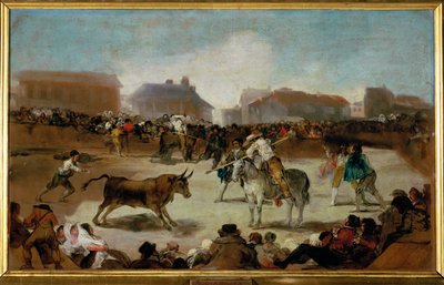 En tyrefekting i en landsby (maleri på lerret) av Francisco Jose de Goya y Lucientes
