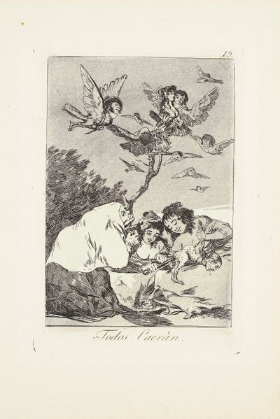 Alle vil falle (Todos Caeràn) Plate 19 fra: Los Caprichos av Francisco Jose de Goya y Lucientes