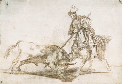 Tyrefekting: The Cid gjennomborer en annen okse fra spydet 1815-16 (forberedende tegning) av Francisco de Goya