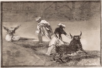 Tyrefekting: Maurerne spiller kappen med en annen okse i en innhegning av Francisco de Goya