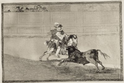 GOYA Y LUCIENTES, Francisco de (1746-1828). En spansk ridder i ringen bryter korte spyd uten hjelp fra assistenter. 1816. Etsning. SPANIA. MADRID (AUTONOMT FELLESSKAP). Madrid. Nasjonalbiblioteket av Francisco Jose de Goya y Lucientes