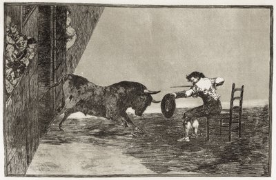 GOYA Y LUCIENTES, Francisco de (1746-1828). Det vågale til Martincho (sannsynligvis Antonio Ebassum) i ringen ved Saragossa. 1816. (24,9 x 35,7 cm). Plate 18 av «Kunsten å tyrefekting». Etsing. SPANIA. MADRID (AUTONOMT FELLESSKAP). Madrid. Nasjonalbibliote av Francisco Jose de Goya y Lucientes