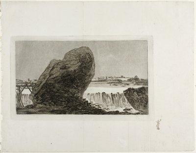 Landskap med foss, før 1810 av Francisco de Goya