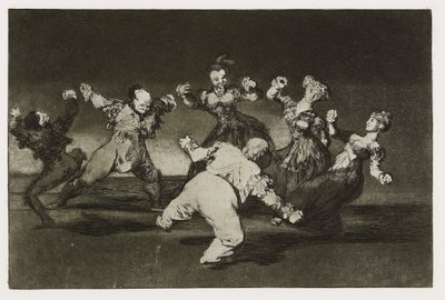 Merry dårskap (Disparate alegre), Plate 12 fra "Los Proverbios", ca. 1819-24 (etsing, aquatint, lavis, burnisher, drypoint & burin på papir) av Francisco de Goya