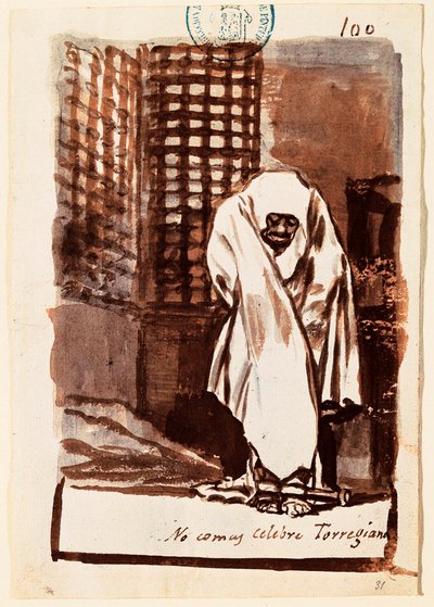 ""Ikke spis, berømte Torregiano"": kunstneren fordømmer inkvisisjonens posisjon i forhold til vitenskapsmenn. Vasketegning av Francisco de Goya y Lucientes (1746-1828). 1803-1824. Madrid. Prado-museet. av Francisco Jose de Goya y Lucientes
