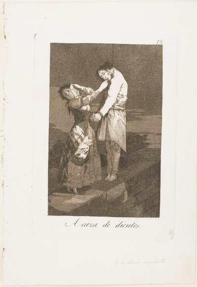 Ut på jakt etter tenner, tallerken tolv fra Los Caprichos av Francisco Jose de Goya y Lucientes