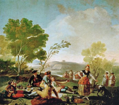 Piknik ved bredden av Manzanares, tegneserie til et billedvev (maleri på lerret) av Francisco Jose de Goya y Lucientes