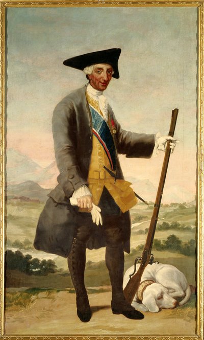 Portrett til fots av Charles III (1716-1788) som jeger, sønn av Philip V Maleri av Francisco de Goya (1746-1828) olje på lerret av Francisco de Goya