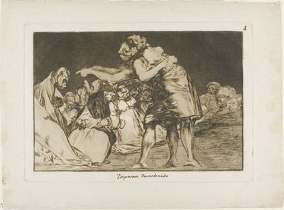 Hun som er syk onsdag går aldri glipp av en sjanse til å si det, plate syv fra Los Proverbios av Francisco Jose de Goya y Lucientes
