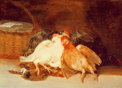 Stilleben med døde høner og en flettet kurv (olje på lerret) av Francisco de Goya
