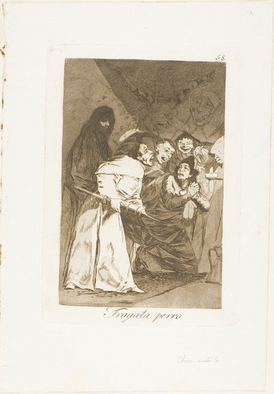 Svelg den, hund, tallerken 58 fra Los Caprichos av Francisco Jose de Goya y Lucientes