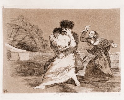 The Disasters of War : De vil ikke (etsing fra en forberedende tegning av Francisco de Goya