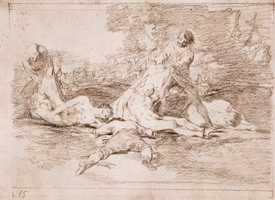 The Disasters of War: De drar nytte av det (forberedende tegning av Francisco de Goya