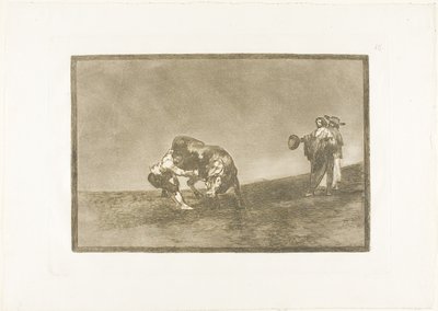 Den samme mannen kaster en okse i ringen i Madrid, plate 16 fra The Art of Bullfighting av Francisco Jose de Goya y Lucientes