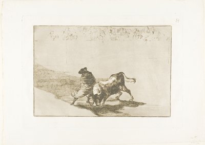 The Very Skilful Student of Falces, Wrapped in his Cape, Tricks the Bull with the Play of his Body, plate 14 fra The Art of Bullfighting av Francisco Jose de Goya y Lucientes