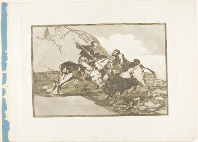 Måten de gamle spanjolene jaktet okser på på hesteryggen i det åpne landet, plate en fra The Art of Bullfighting av Francisco Jose de Goya y Lucientes