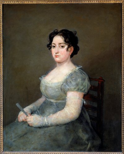 Kvinnen i viftemaleriet av Francisco de Goya (1746-1828) Søn fra 1800-tallet. 1,03x0,84 m av Francisco de Goya