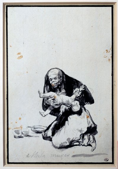 Feil kvinne Antropofagi Scene, en heks har et barn. Grå vask av Francisco Goya y Lucientes (1746-1828) Søn. 0,21x0,14 m Paris, musee du Louvre av Francisco de Goya