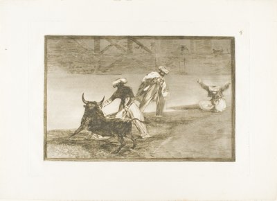 They Play Another with the Cape in an Enclosure, plate fire fra The Art of Bullfighting av Francisco Jose de Goya y Lucientes