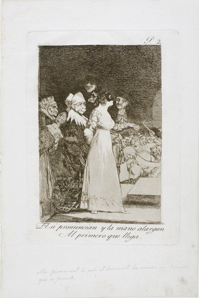 De sier "ja" og gir hånden til den første som kommer, plate to fra Los Caprichos, 1797-99 av Francisco de Goya