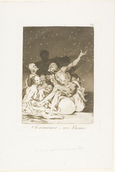 Når dagen bryter, vil vi være av, tallerken 71 fra Los Caprichos av Francisco Jose de Goya y Lucientes