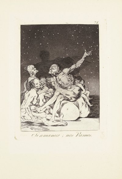 Når dagen bryter, vil vi ha fri (Si amanece; nos vamos) Plate 71 fra: Los Caprichos av Francisco Jose de Goya y Lucientes