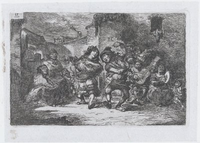 Plate 17: gatemusikanter og dansefigurer, fra serien av skikker og tidsfordriv fra..., 1850. av Francisco Lameyer Berenguer