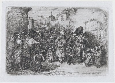 Plate 3: en gruppe gatemusikanter, fra serien av skikker og tidsfordriv fra den spanske ..., 1850. av Francisco Lameyer Berenguer