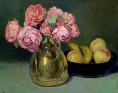 Stilleben av blomster og frukt av Francisco Llorens Diaz