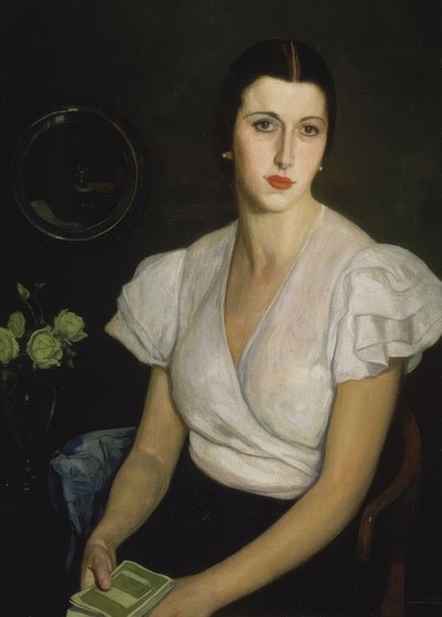 UTEN TITTEL - (PORTRETT AV DAME MED BOK I HÅNDEN) av Francisco Llorens Diaz
