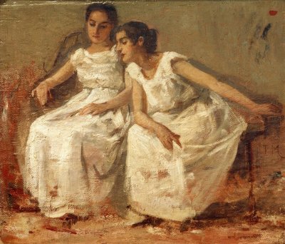 To sittende jenter av Francisco Miralles y Gallup