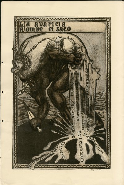Illustrasjon av Francisco Sancha Lengo (1874-1936) - Flyvende blad, ca. 1915 - 14. -18. krigen, Tyskland Preussen, Sølv, krigerske og symboler, Spansk språk, Utenlandsk presse av Francisco Sancha y Lengo