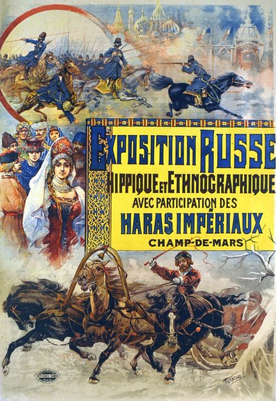 Plakat som reklamerer for et show av russisk hestekunst av Francisco Tamagno