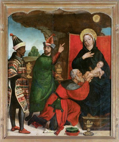 The Adoration of the Magi - Comontes, Francisco de (aktiv 1524-1565) - 1535-1540 - Olje på tre - 129x103 - Museo de Bellas Artes, Salamanca av Francisco de Comontes