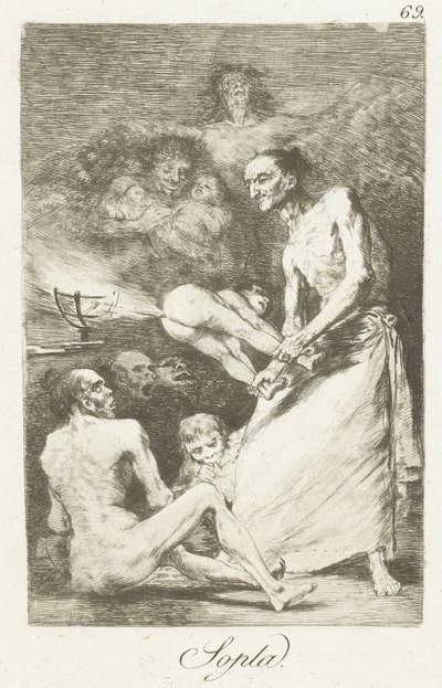 Blaas Sopla (tittel på objekt) Los Caprichos (serietittel) av Francisco de Goya
