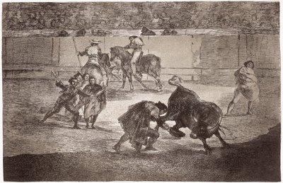Tyrefekting: en tyrefekter går inn på arenaen for å drepe oksen med en hatt i stedet for multe av Francisco de Goya