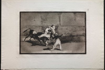 Tyrekamp: En maur fanget av en okse i ringen av Francisco de Goya