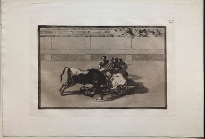 Bullfights: A Picador is Unhorsed and Falls Under the Bull av Francisco de Goya