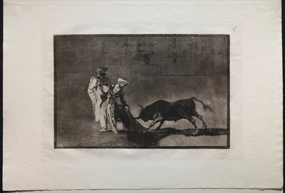 Bullfights: The Moors Make a Different Play in the Ring Calling the Bull with the Burnous, 1876. av Francisco de Goya