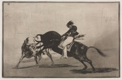 Bullfights: The Same Ceballos montert på Another Bull Breaks Short Spears in the Ring, 1876. av Francisco de Goya