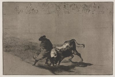 Bullfights: The Very Skilful Student of Falces, Wrapped in his Cape, Lurs the Bull with the Play of his Body av Francisco de Goya