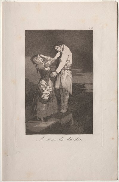 Caprichos: Ut på jakt etter tenner. av Francisco de Goya