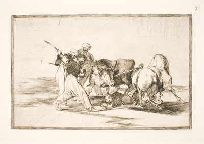 Maurerne, som slo seg ned i Spania og forlot overtroen til Koranen, skaffet seg denne kunsten å jakte og spiddet en okse på sletten av Francisco de Goya