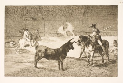 Den berømte picadoren, Fernando del Toro, provoserer olme-oksen med lansen sin av Francisco de Goya