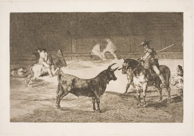 Den berømte picadoren, Fernando del Toro, provoserer olme-oksen med lansen sin av Francisco de Goya
