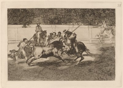 Den kraftfulle Rendon som biter en okse, hvis skjebne han døde på Madrid-plassen (The Forceful Rendon Stabs a Bull with the Pique, from which Pass He Died in the Ring at Madrid) av Francisco de Goya
