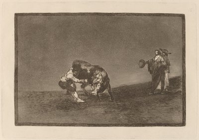 Han velter selv en okse på Madrid-plassen (Den samme mannen kaster en okse i ringen ved Madrid) av Francisco de Goya